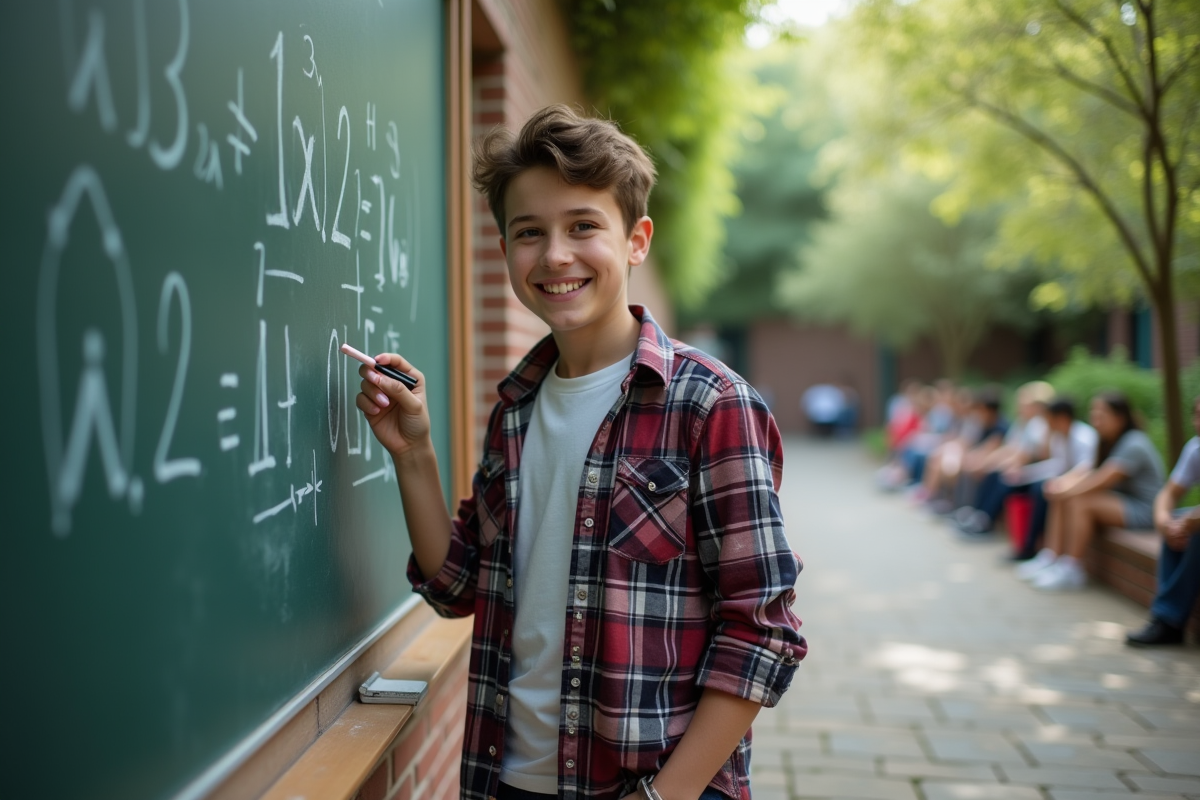 Adolescent résolvant une équation d