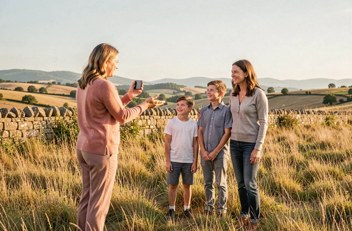 Aurélie Sarramon, photographe portrait à Tournefeuille, réalise un portrait de famille dans une prairie dorée de la campagne en Haute-Garonne