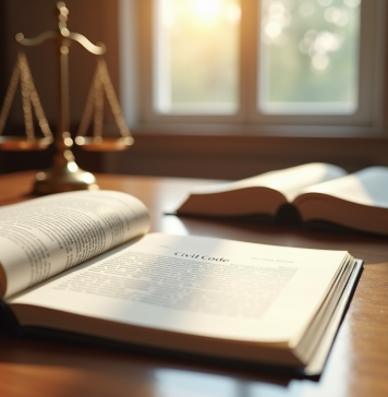 Bureau de juge avec livres et balance de justice