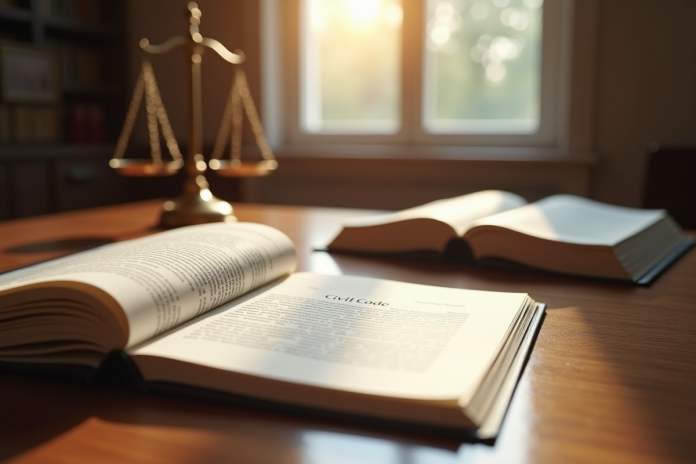 bureau-juge-justice-lois Bureau de juge avec livres et balance de justice