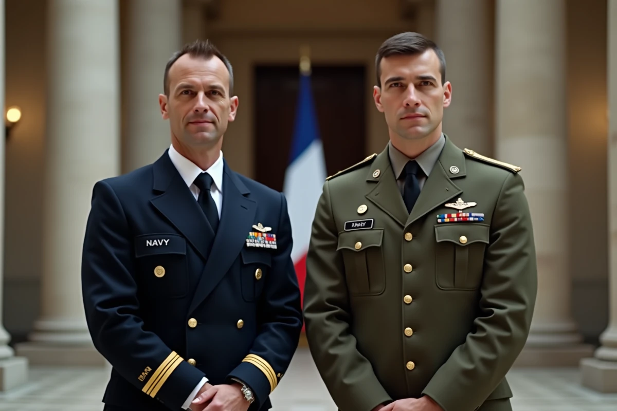 Comparaison d'uniformes entre un matelot de la Marine et un soldat de l'armée de Terre française
