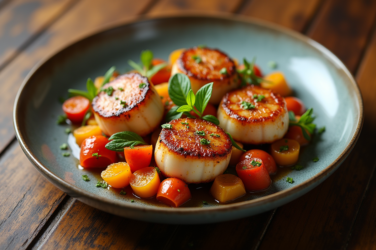 Coquilles seichees avec legumes racines sur table rustique