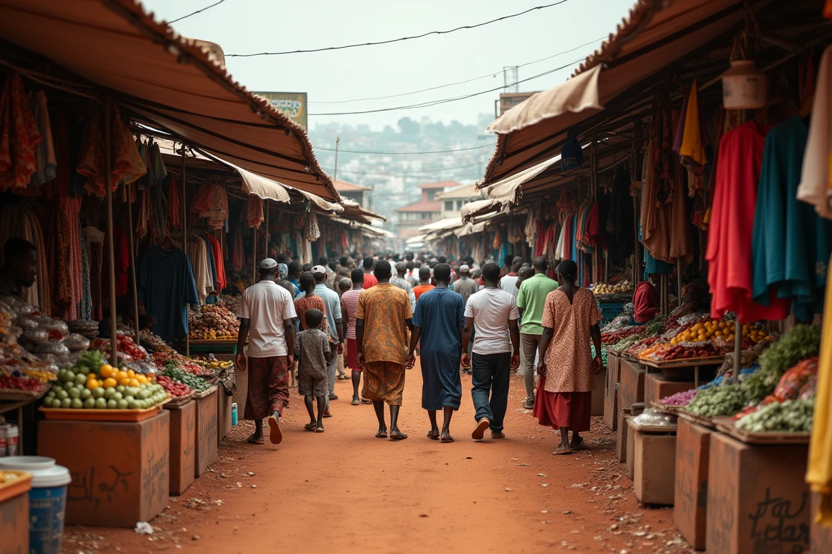 Marché urbain animé à Lagos au Nigeria illustrant la forte croissance démographique en Afrique subsaharienne