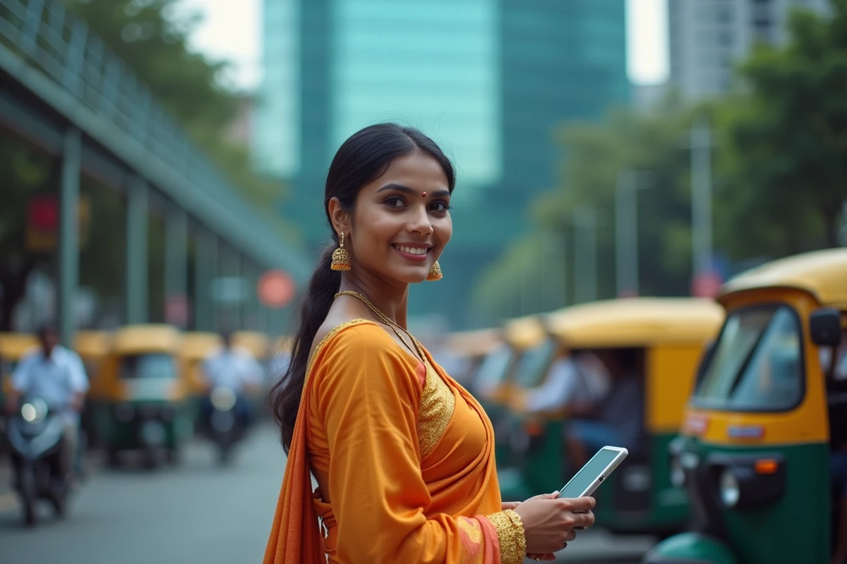 Femme professionnelle indienne à Mumbai symbolisant la croissance démographique et l'essor urbain en Inde