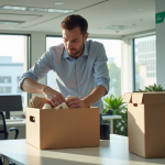 Employe quittant le bureau pour transition professionnelle