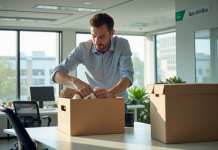 Employe quittant le bureau pour transition professionnelle