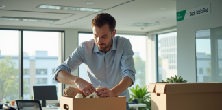 Employe quittant le bureau pour transition professionnelle
