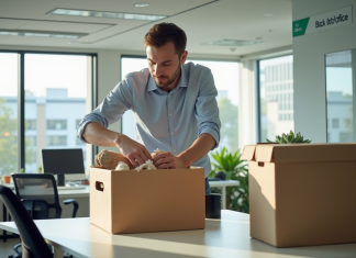 Employe quittant le bureau pour transition professionnelle