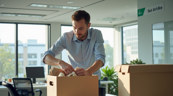 Employe quittant le bureau pour transition professionnelle
