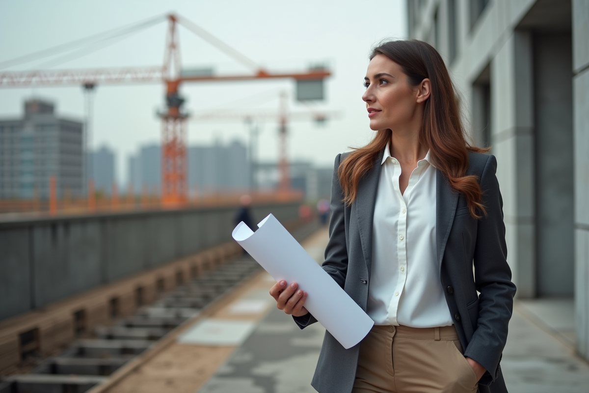 Designer de projet de construction avec plan sur site