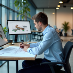 Opter pour une formation de dessinateur projeteur BTP : avantages et perspectives de carrière Jeune dessinateur en train de travailler sur des plans techniques