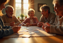 Famille multigenerational jouant aux cartes à la maison