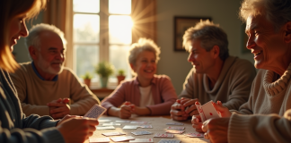 Famille multigenerational jouant aux cartes à la maison