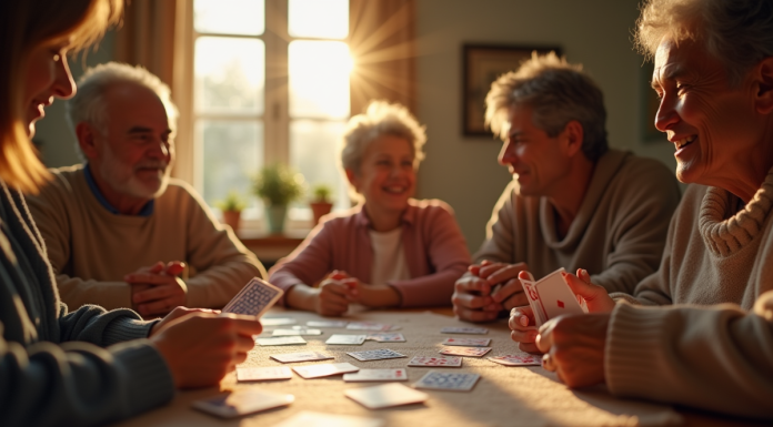 Famille multigenerational jouant aux cartes à la maison