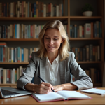 Traducteurs : différents types et classification, comment les reconnaître ? Femme d'âge moyen en tenue décontractée dans un bureau organisé