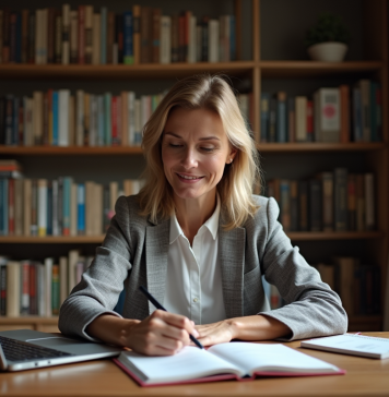 Femme d'âge moyen en tenue décontractée dans un bureau organisé