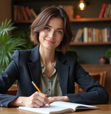 Femme assise au café écrivant dans un carnet à Paris