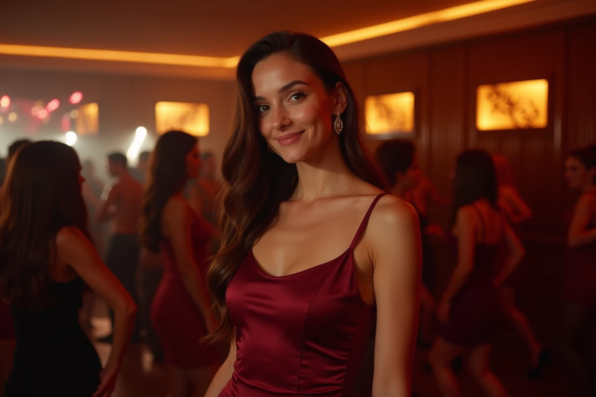 Jeune femme célibataire souriante sur la piste de danse d'une boîte de nuit à Marseille