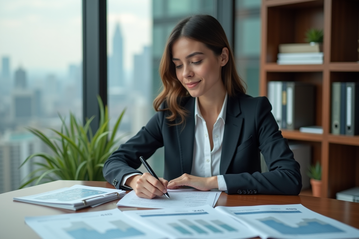 Femme d affaires en costume dans un bureau moderne