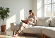 Décoration épurée : définition, astuces et inspirations pour un intérieur minimaliste Jeune femme lisant dans un salon nordique lumineux