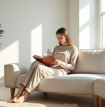 Décoration épurée : définition, astuces et inspirations pour un intérieur minimaliste Jeune femme lisant dans un salon nordique lumineux