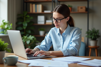 Femme organisée dans un bureau moderne à la maison