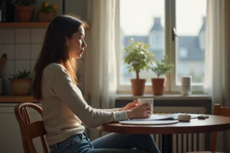 Jeune femme pensive dans un appartement moderne