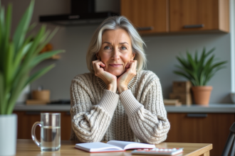 Femme d'âge moyen dans une cuisine moderne calme