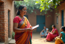 Politique démographique nationale de l’Inde : enjeux et actions gouvernementales Femme indienne en sari coloré lors d'une enquête rurale