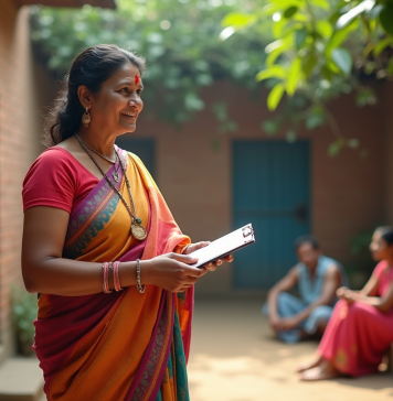 Femme indienne en sari coloré lors d'une enquête rurale