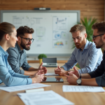 Objectifs collaboratifs : définir leur importance pour la réussite Groupe de quatre adultes en réunion de travail moderne