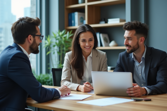 Groupe de professionnels en réunion dans un bureau moderne