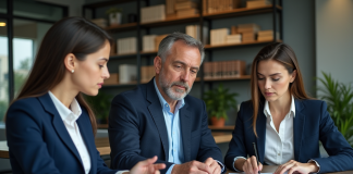 Groupe de professionnels discutant des rapports ESG en réunion