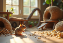 Hamster russe explorant un habitat spacieux et bien conçu