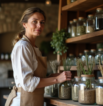 Herboristerie authentique : qu’en est-il vraiment ? Femme herboriste dans une boutique ancienne en pierre