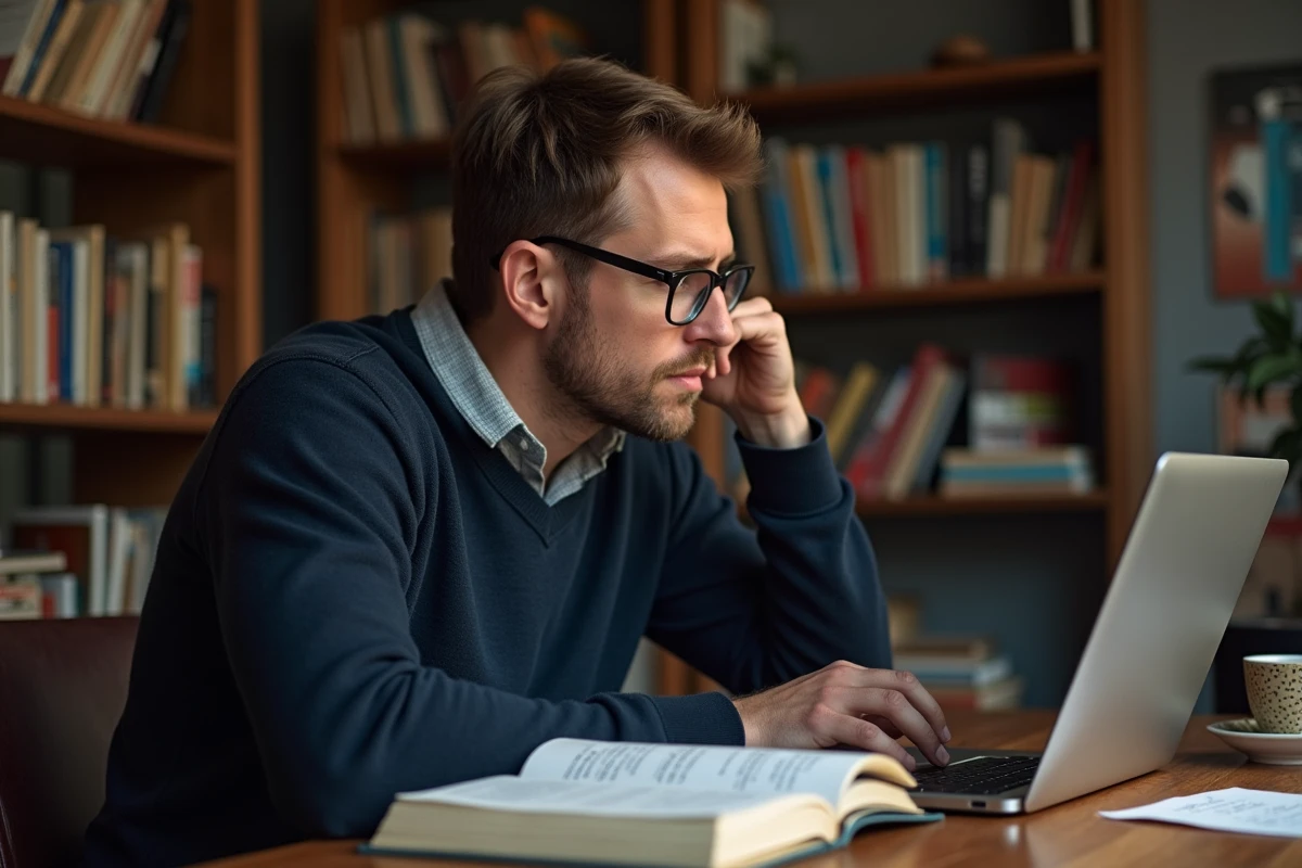 Homme d'âge moyen lisant un dictionnaire de langues