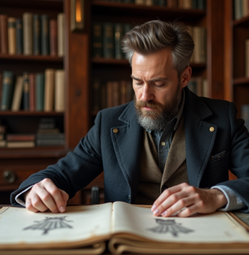 Homme d'âge moyen étudiant des croquis de mode vintage
