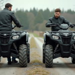 Comparatif des quads moto homologués : quel modèle choisir ? Homme inspectant deux quads en campagne
