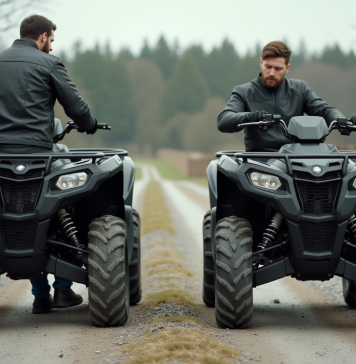 Comparatif des quads moto homologués : quel modèle choisir ? Homme inspectant deux quads en campagne