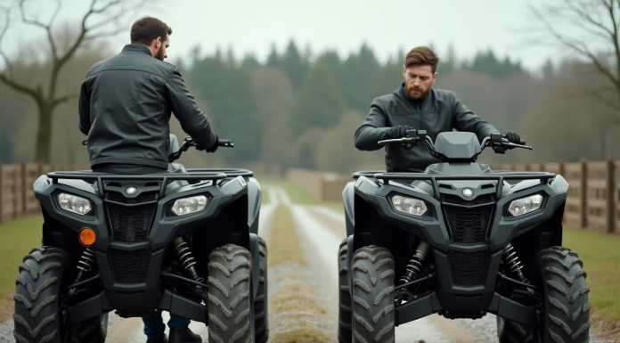 Comparatif des quads moto homologués : quel modèle choisir ? Homme inspectant deux quads en campagne