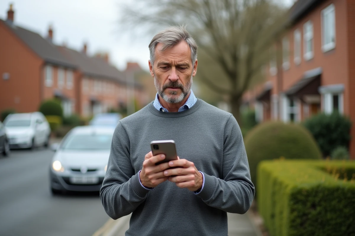 Homme dans la rue utilisant son smartphone pour recherche