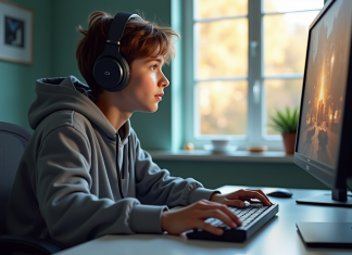 Les meilleurs jeux de stratégie pour PC : notre sélection ultime Jeune adulte jouant à un jeu de stratégie sur PC dans un bureau lumineux