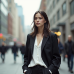 Vêtement androgyne : définition, styles et conseils pour le choisir Jeune adulte en mode urbain avec blazer et pantalon large
