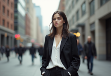 Jeune adulte en mode urbain avec blazer et pantalon large