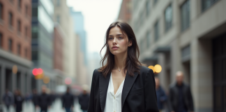 Jeune adulte en mode urbain avec blazer et pantalon large