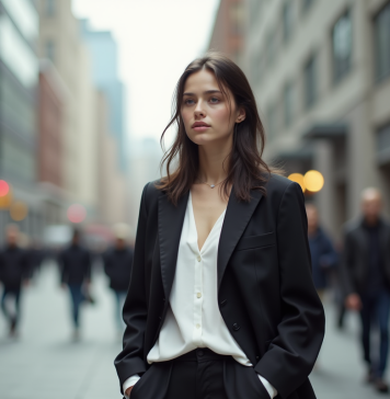 Vêtement androgyne : définition, styles et conseils pour le choisir Jeune adulte en mode urbain avec blazer et pantalon large