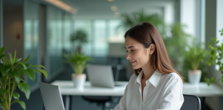 Boostez votre carrière avec une formation sur le chat GPT en intelligence artificielle : tout ce que vous devez savoir Jeune femme professionnelle concentrée sur son ordinateur dans un bureau moderne