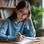 Résoudre une égalité : astuces et solutions faciles à appliquer Jeune femme concentrée en travaillant une équation mathématique