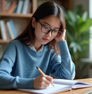Jeune femme concentrée en travaillant une équation mathématique