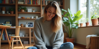 Activités ludiques : comment s’occuper chez soi ? Jeune femme construisant un puzzle coloré dans un salon chaleureux